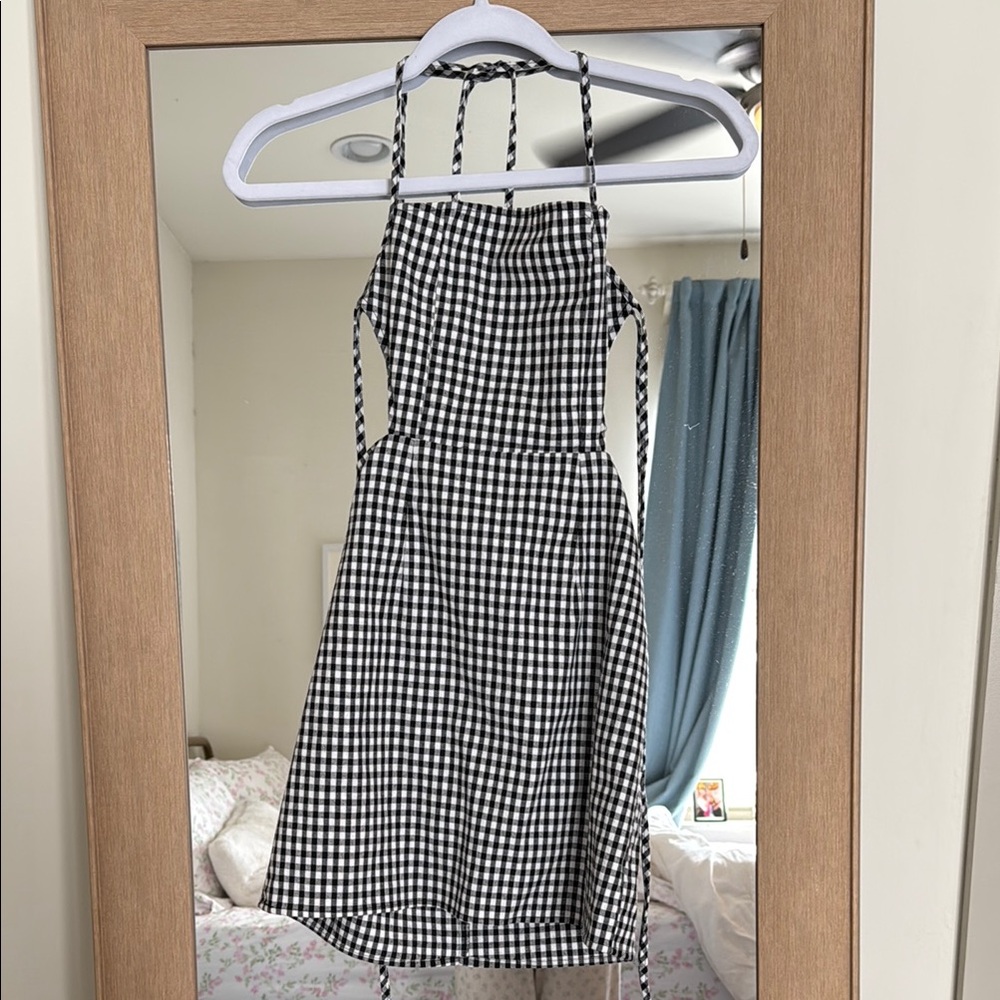 Black and White Gingham Halter Dress